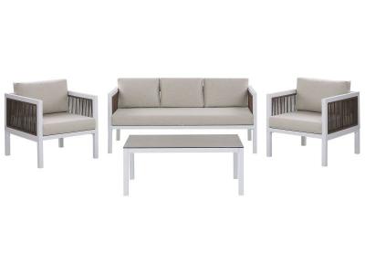 BELIANI   Salon de jardin en aluminium blanc et marron BORELLO -