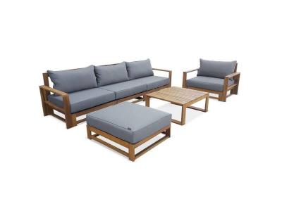 SWEEEK Salon De Jardin En Bois 5 Places - Mendoza - Coussins Gris. Canap&eacute;. Fauteuils Et Table Basse En