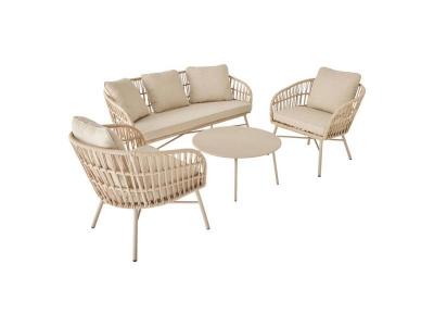 SWEEEK Salon de jardin en corde et acier. Table plateau en zinc. 4 places