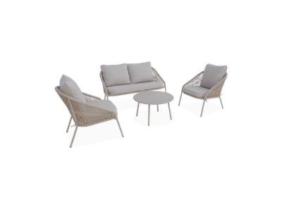 SWEEEK Salon de jardin en corde et aluminium. 4 places. table en zinc - Beige