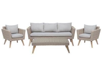BELIANI  - Salon de jardin en rotin marron et gris VITTORIA XL