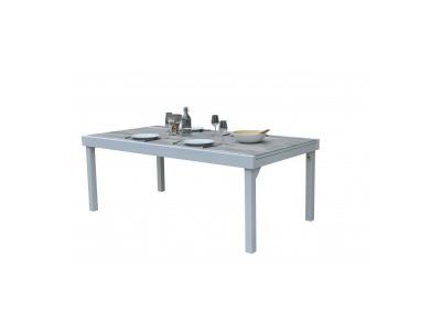 WILSA GARDEN Table de jardin modulowood t 8/12 verre d&eacute;co bois blanc 