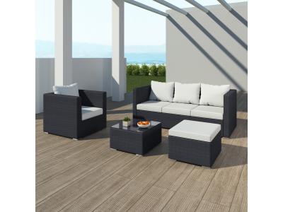 AVRIL PARIS Salon de jardin r&eacute;sine tress&eacute;e 5 places - Noir / Ecru - lunga 5 - Noir