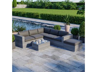 AVRIL PARIS Salon de jardin r&eacute;sine tress&eacute;e d'angle fonctionnel avec coffre de rangement int&eacute;gr&eacute; - gris - FARENZA