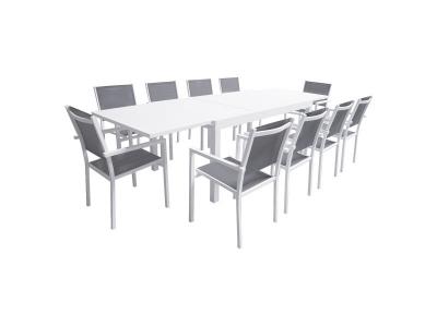 HAPPY GARDEN Salon de jardin table 180/300cm en aluminium blanc et gris