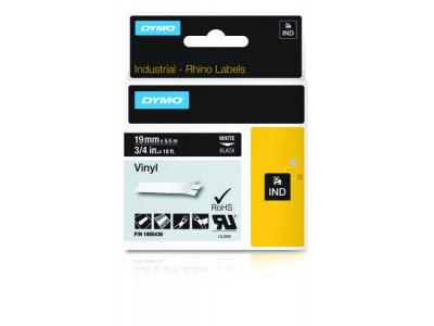 DYMO  Rhino &eacute;tiquette indus. Vinyle 19 mm x 5,5 m blanc/noir