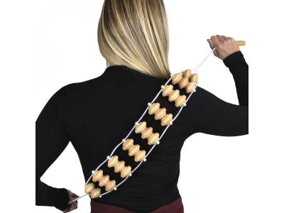VIVEZEN Sangle, rouleau de massage de dos 113 x 7,5 cm - 3 boules - Bois