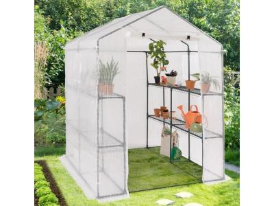 ID MARKET Serre d'hivernage XXL 8 &eacute;tag&egrave;res 140 x 140 x 200 CM porte zipp&eacute;e