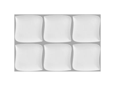 SECRET DE GOURMET Set de 6 assiettes plates carr&eacute;e design vague - 26 cm x 26 cm - Porcelaine