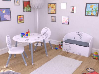 M&S Set table + 2 chaises ""Bear"" - 60 x 50 x 60 cm - Coloris blanc et gris