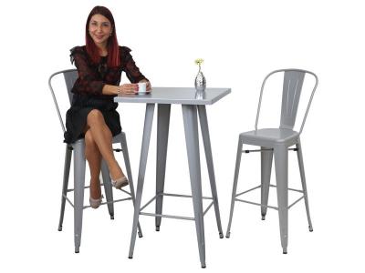 Set table mange-depout e 2x tabouret de bar MENDLER HWC-A73 design industriel gris