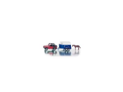 SIKU  jeep avec remorque a chevaux (cheval fourni) 1/64eme - v&eacute;hicule miniature SIK4006874016518