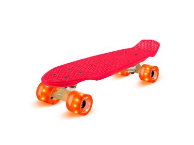 FUN PRO Skateboard - Mini Cruiser Trickboard PP-Board - charge de 100 kg max. - Roues &agrave; LED - rouge