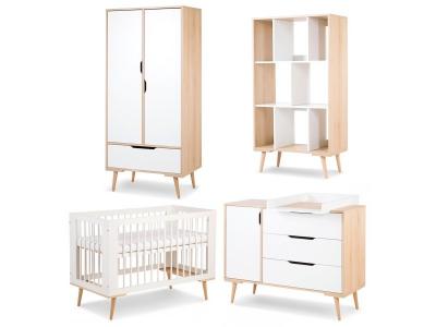 MONMOBILIERDESIGN SOFIE Chambre b&eacute;b&eacute; compl&egrave;te Commode &agrave; langer Armoire Biblioth&egrave;que et Lit 120X60 Blanc