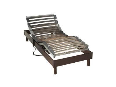 SOMEO  Sommier &eacute;lectrique de relaxation &agrave; lattes en bois weng&eacute; 90x200