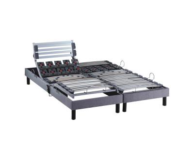 SOMEO Sommier &eacute;lectrique de relaxation lattes + plots tissu gris clair 2x80x200 
