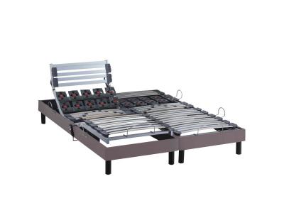 SOMEO Sommier &eacute;lectrique de relaxation lattes + plots tissu taupe 2x90x200 