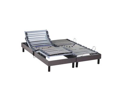 SOMEO Sommier &eacute;lectrique de relaxation tout lattes tissu taupe 2x70x190 