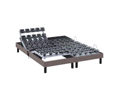 SOMEO  Sommier &eacute;lectrique de relaxation tout plots tissu taupe 2x90x200