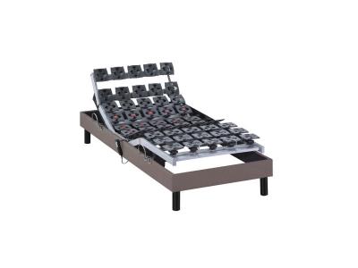 SOMEO Sommier &eacute;lectrique de relaxation tout plots tissu taupe 90x200