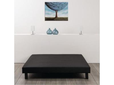 DEKO DREAM Sommier tapissier a lattes 160 x 200 - Bois massif noir + pieds - Rakenne