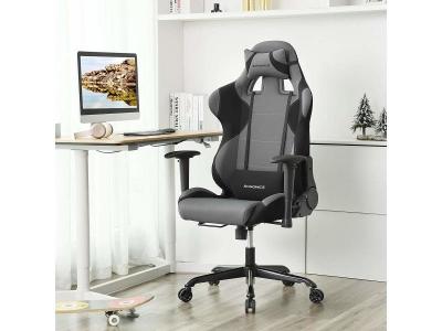 SONGMICS  Chaise Gamer Fauteuil de Bureau Racing, Noir/Gris, 70 X 63 X (128-138) cm