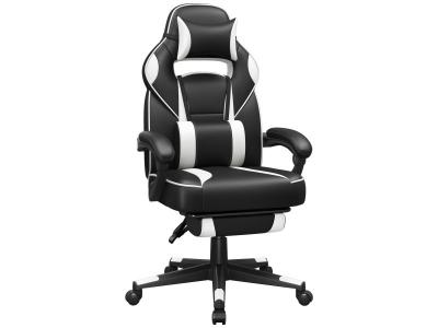 SONGMICS Fauteuil de bureau repose-pieds t&eacute;lescopique Noir et Blanc