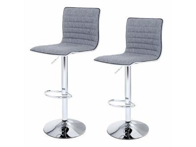 Lot de 2 tabourets de bar chrom&eacute; rev&ecirc;tement en tissu gris