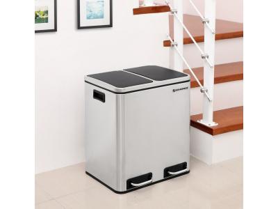 SONGMICS Poubelle 2 x 15L m&eacute;tallis&eacute;