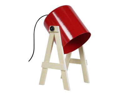 TOSEL SPIELBERG - Lampe de bureau articul&eacute; bois naturel et rouge