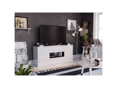  Star meuble tv 2 portes 2 tiroirs - blanc et gris - l 150 x p 42 x h 67cm