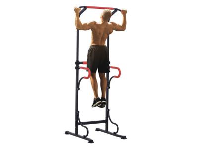 HOMCOM Station de musculation multifonctions barre de traction chaise romaine hauteur r&eacute;glable acier noir rouge