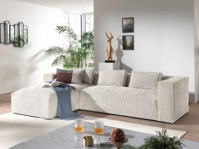 LISA DESIGN Canap&eacute; d'angle gauche 4 places Velours c&ocirc;tel&eacute; Beige