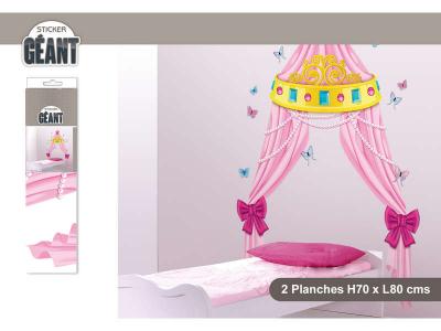 GENERIQUE Autocollant mural lit de princesse en trompe l'oeil 113x155cm
