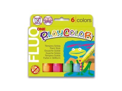 PLAYCOLOR FLUO ONE - Stick de peinture gouache solide 10 g - 6 couleurs assorties -