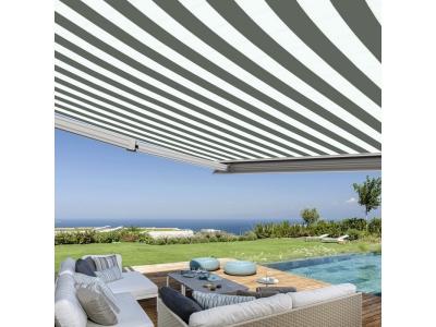 COTE STORE Store banne coffre int&eacute;gral motoris&eacute; et manuel 4 x 3.5 m ext&eacute;rieur pour terrasse - Blanc gris