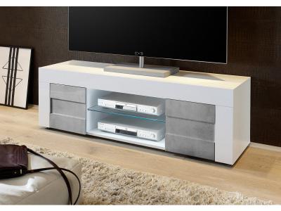 LES TENDANCES Meuble tv 138cm 140 2 portes aragona blanc laqu&eacute; et gris b&eacute;ton