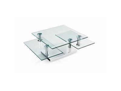 Table basse BURBANE Gris avec 3 plateaux en verre pivotant