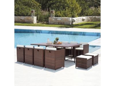 CONCEPT USINE Table et chaise 12 places encastrables alu r&eacute;sine marron/blanc