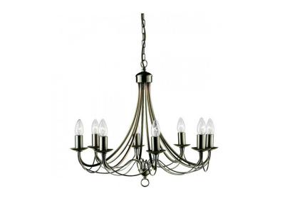SEARCHLIGHT Chandelier sans abats jours maypole laiton antique 8 ampoules 100cm