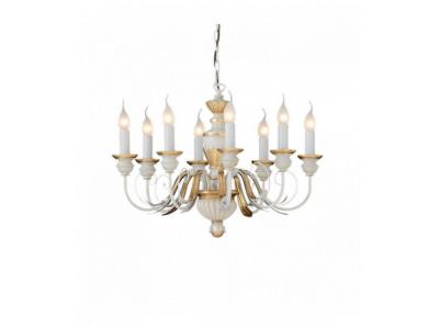 IDEAL LUX  Firenze - Lustre &Agrave; 8 Ampoules Ivoire, Finition Dor&eacute;e, E14