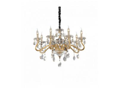 IDEAL LUX Suspension Dor&eacute;e en cristal NEGRESCO 8 ampoules