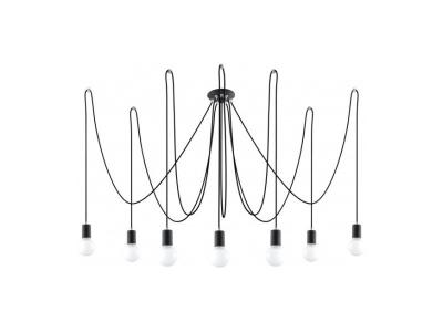 SOLLUX Suspension EDISON acier/corde en textile noir 7 ampoules