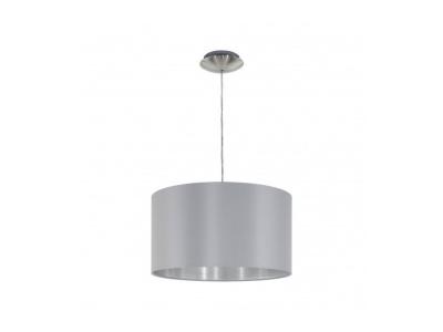 EGLO Suspension en textile MASERLO 1 ampoule nickel satin&eacute; abat jour gris