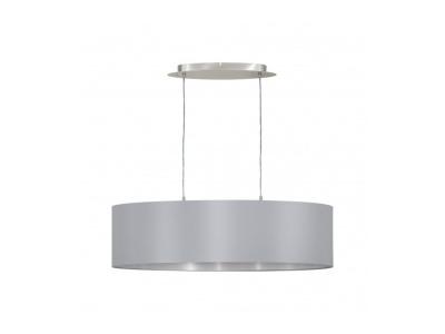 EGLO Suspension en textile MASERLO 2 ampoules nickel satin&eacute; abat jour gris