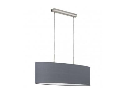 EGLO Suspension en textile PASTERI 2 ampoules nickel satin&eacute; abat jour gris