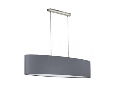 EGLO Suspension en tissu PASTERI 2 ampoules nickel satin&eacute; abat jour gris
