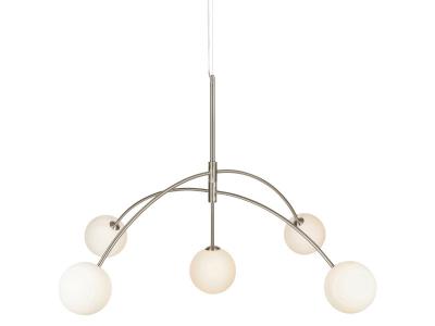 GENERIQUE Suspension heaven (5x28w) en m&eacute;tal argent et verre opale