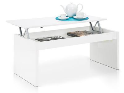 Pegane Table Basse Blanc brillant Avec Plateau Relevable -PEGANE-