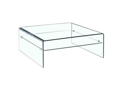Table basse verre tremp&eacute; design carr&eacute; avec &eacute;tag&egrave;re vitr&eacute;e - ICE